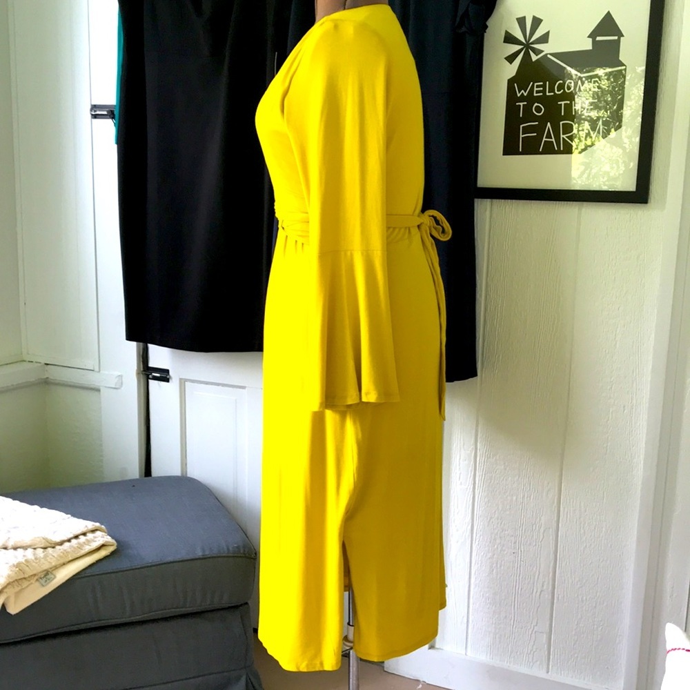 Eloquii Yellow Long Sleeve Wrap Dress - Picture 5 of 8